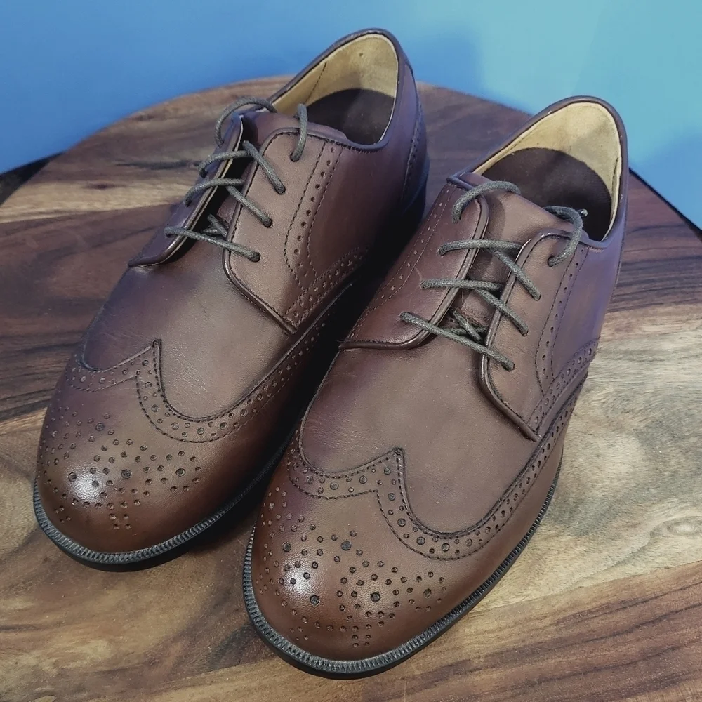Drew Clayton Wingtip Oxford Comfort Shoe Brown Leather Men's 9.5